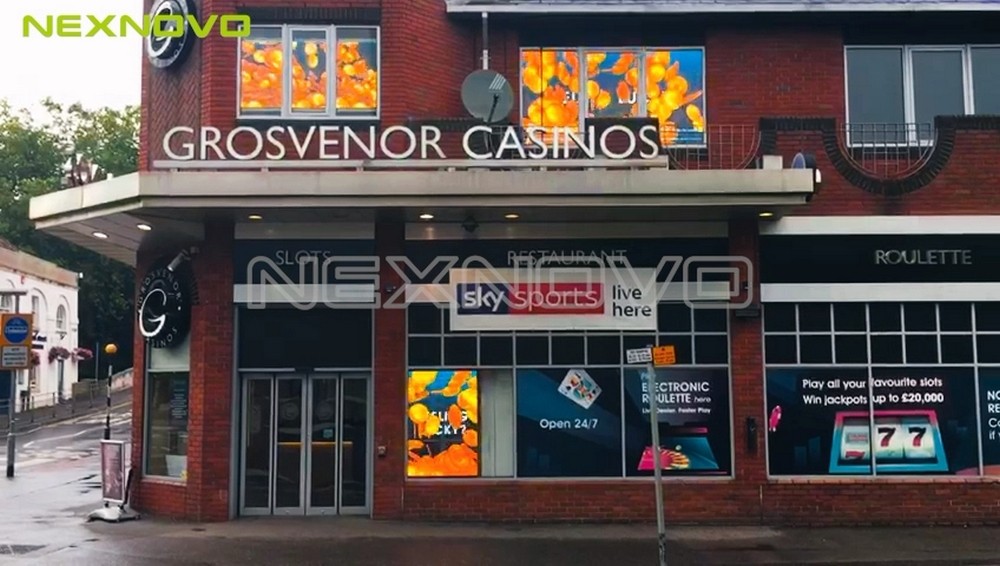 英國賭場(chǎng)廣告窗透明LED顯示屏項(xiàng)目(圖1)